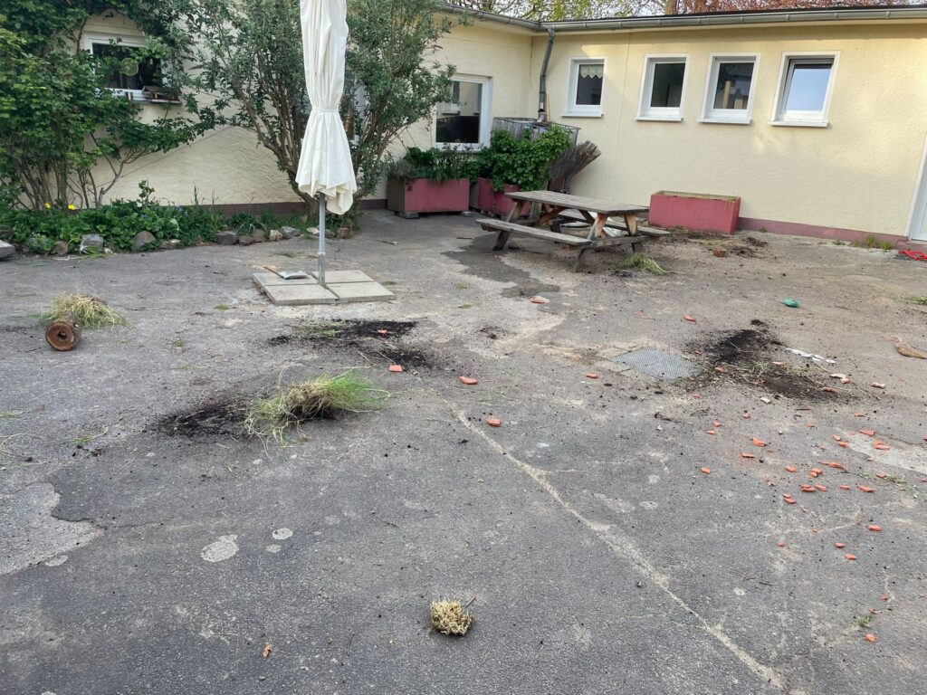 Ausgerupft, abgerissen, zerdeppert: Viele der von den Kindern sorgsam gepflegten Blumenkübel haben die Täter zerstört, die Pflanzen wurden achtlos auf den Boden geschmissen. Foto: Stadt Mechernich/pp/Agentur ProfiPress