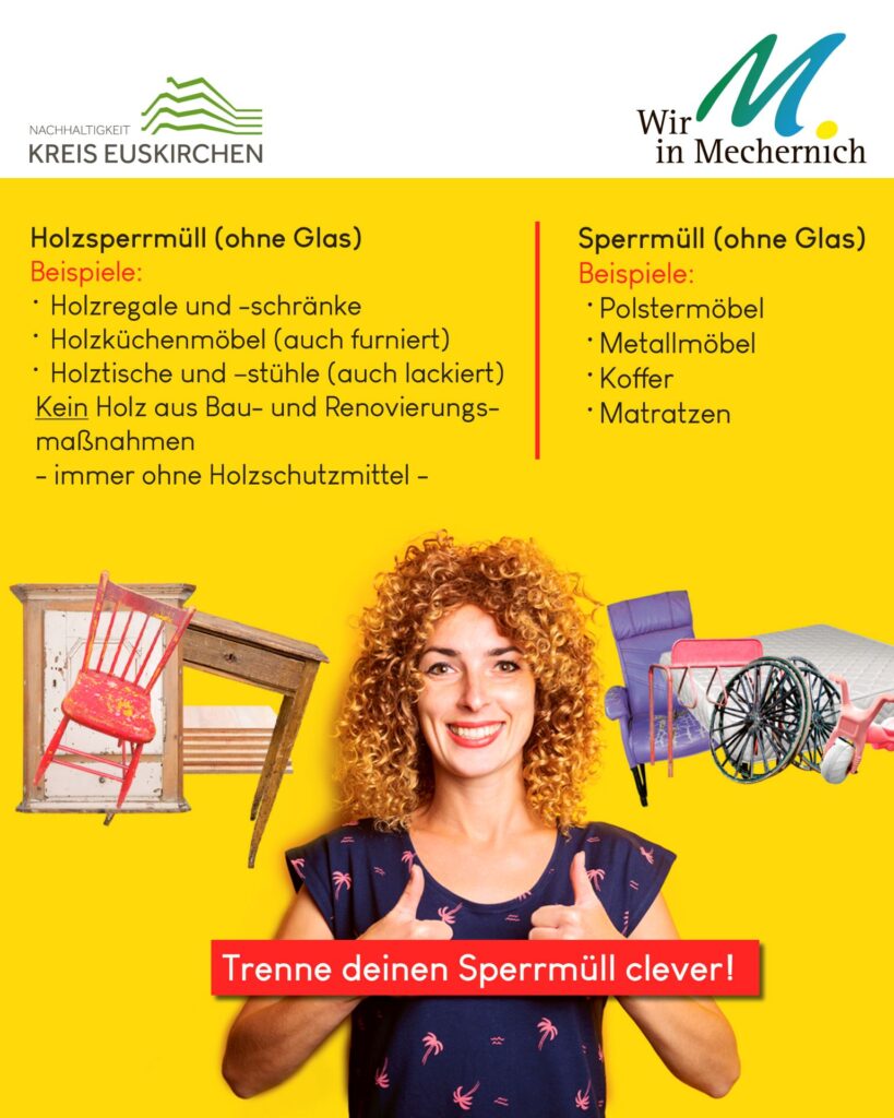 Holz oder nicht Holz, das ist hier die Frage. Sperrmüll ist nicht schwer zu trennen: Was auf welchen Haufen gehört, zeigt dieser Flyer. Grafik: Stadt Mechernich/pp/Agentur ProfiPress
