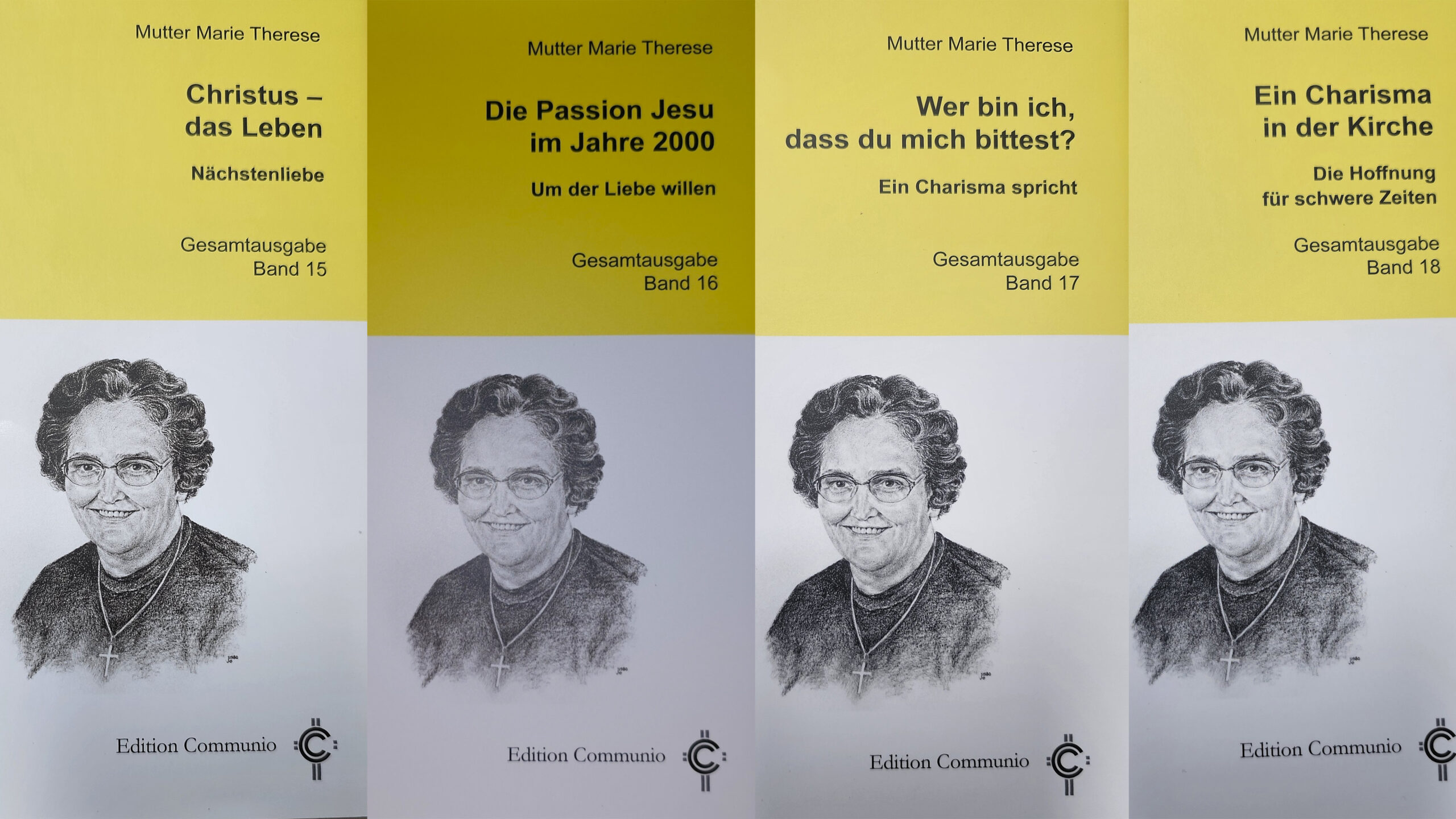Gleich vier Neuauflagen (Band 15 bis 18) der Werke von Communio-Gründerin Mutter Marie Therese kann man per Mail unter info@communio.nrw bestellen. Collage: Henri Grüger/pp/Agentur ProfiPress
