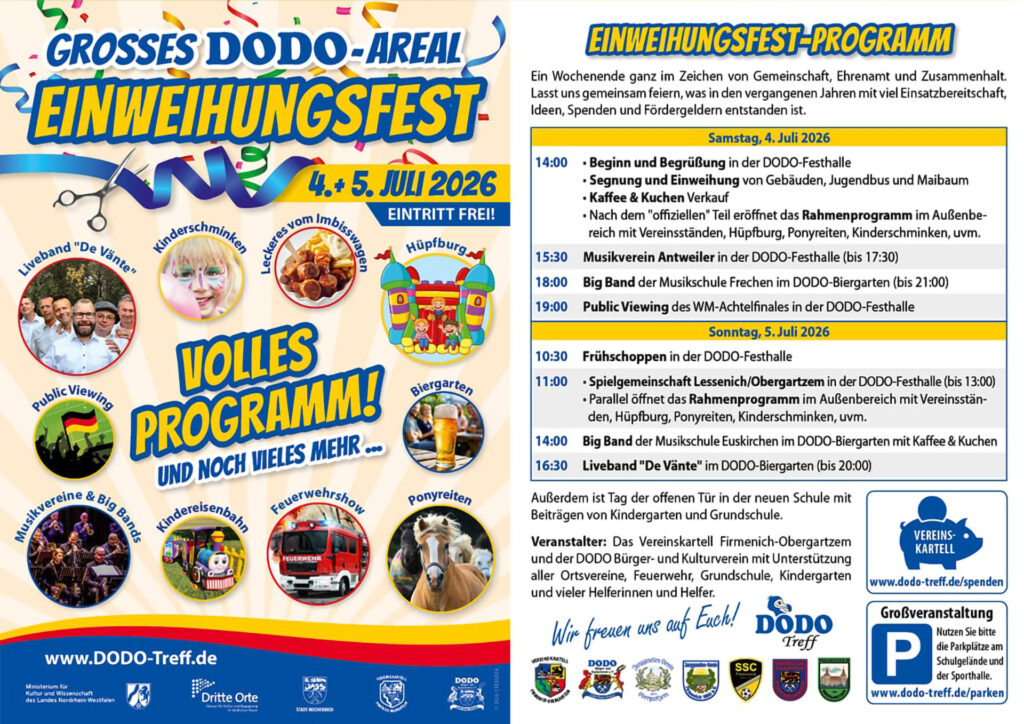 Mit diesem Flyer werben die Veranstalter für das große DODO-Areal Einweihungsfest am 4. und 5. Juli. Grafik: Veranstalter/pp/Agentur ProfiPress