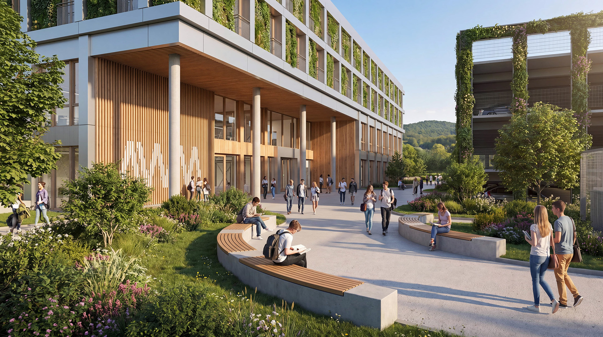 Das Aus- und Weiterbildungszentren für Mobilität, Sicherheit und Wasserstofftechnologie soll einen Campus-Charakter erhalten. Die Planer der agn leusmann GmbH präsentierten beeindruckende Visualisierungen. Bild: agn Architekten/pp/Agentur ProfiPress