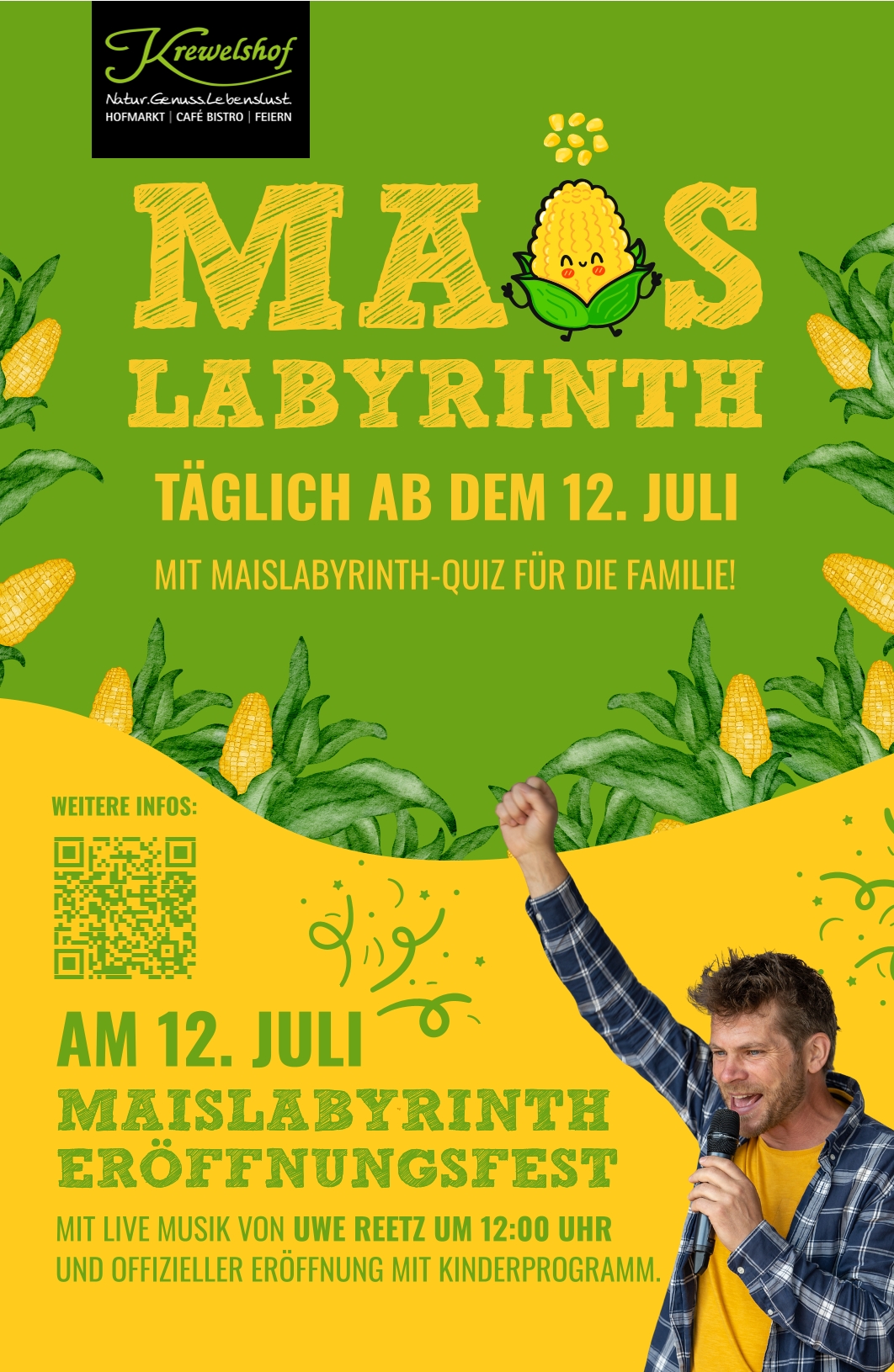 Der Eröffnungstag des XXL-Maislabyrinths macht aus dem Familienausflug zum Krewelshof ein Sommerfest. Grafik: Krewelshof/pp/Agentur ProfiPress