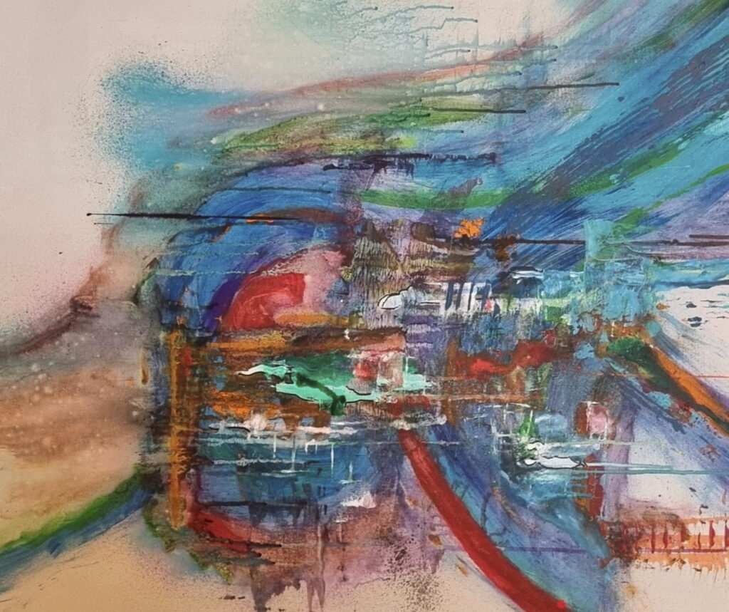 Dieser Ausschnitt des Acrylbildes „Welle“ von Donata Reinhard spielt mit Farben, Linien und Schwerpunkten. Die Künstlerin ist überzeugt: „Jeder, der ein Bild betrachtet, sollte selbst feststellen, was er darin sieht.“ Foto: Shirin Reinhard/pp/Agentur ProfiPress