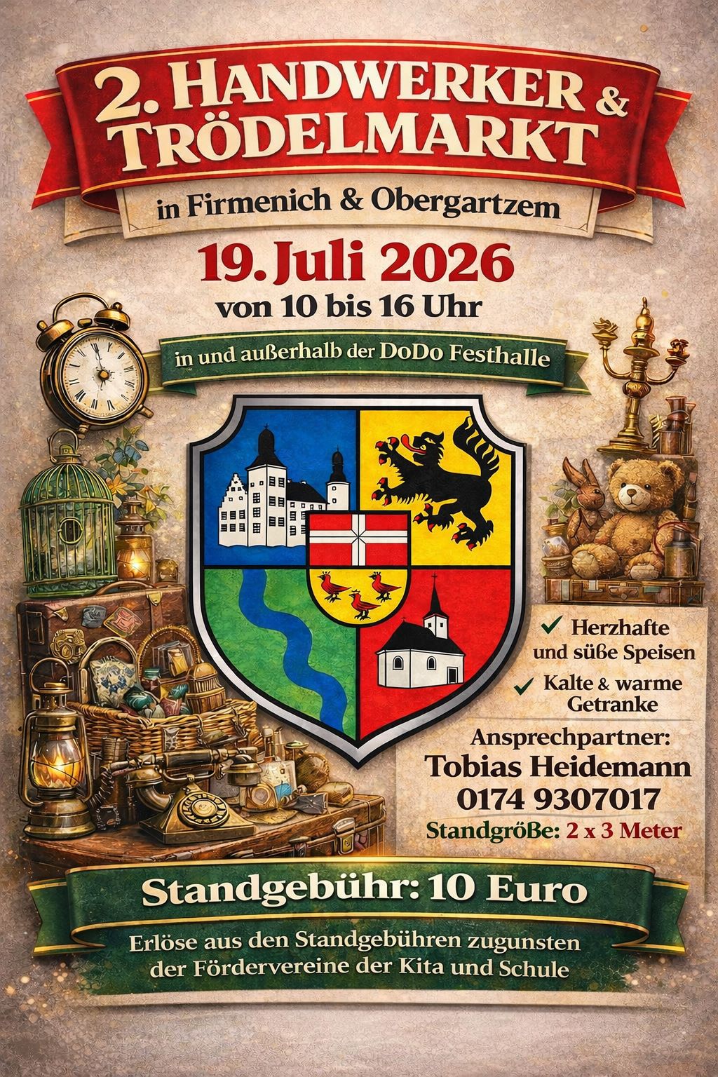 Jetzt schon anmelden: Für den großen Trödel- und Handwerkermarkt In Firmenich und Obergartzem werden Teilnehmer gesucht. Grafik: Tobias Heidemann/pp/Agentur ProfiPress