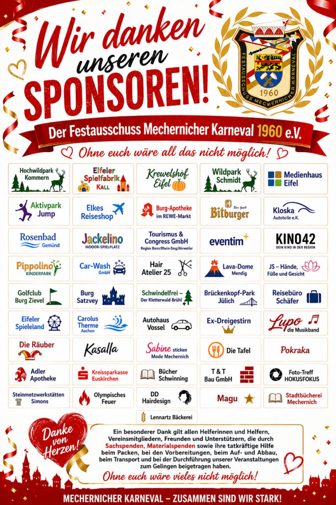 Eine Liste aller Sponsoren. Grafik: Festausschuss Mechernicher Karneval/pp/Agentur ProfiPress