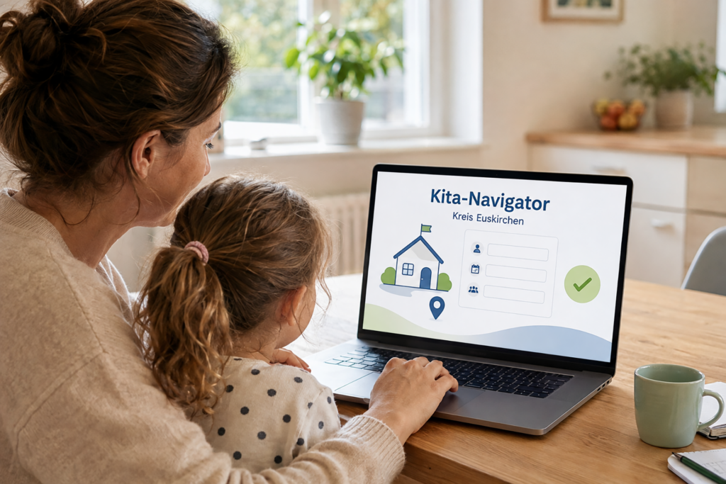 Kinder aus Mechernich und dem Kreis Euskirchen müssen schon jetzt für einen Kindergarten-Platz im kommenden Jahr angemeldet werden. Das geht online unter https://kreis-euskirchen.kita-navigator.org. KI-Bild: Henri Grüger/ChatGPT/pp/Agentur ProfiPress