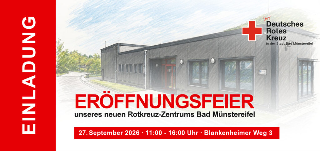 Am Blankenheimer Weg 3 in Bad Münstereifel erwartet Besucherinnen und Besucher an diesem Tag ein abwechslungsreiches Programm mit Führungen, Ausstellungen, Erste-Hilfe-Station und Angeboten für die ganze Familie. Grafik: Alexander Schiffmann/DRK-KV Euskirchen e.V./pp/Agentur ProfiPress