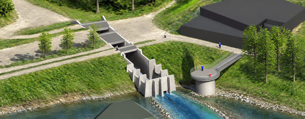 Herzstück des Hochwasserschutzes: Das neue Durchlass- und Drosselbauwerk soll den Abfluss in Richtung Kommern künftig gezielt regulieren. KI-gestützte Darstellung: Erftverband/pp/Agentur ProfiPress