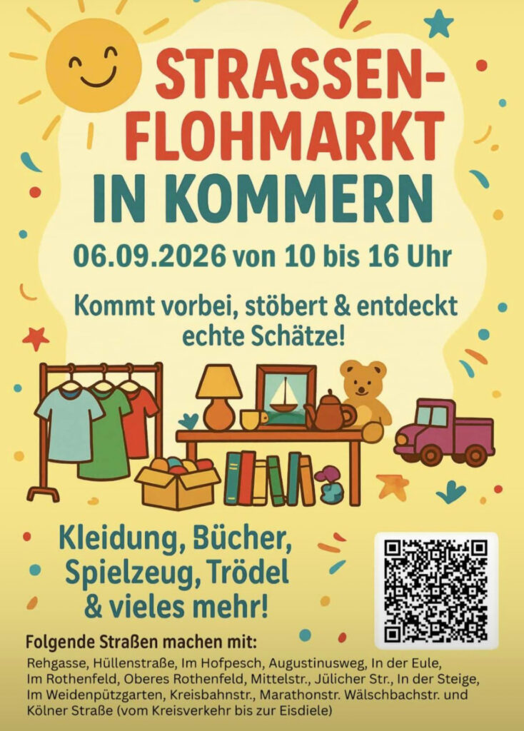 Mit diesem Plakat werden die Organisatoren für den Straßen-Flohmarkt in Kommern am kommenden Sonntag, 6. September, von 10 bis 16 Uhr. Grafik: Veranstalter/pp/Agentur ProfiPress