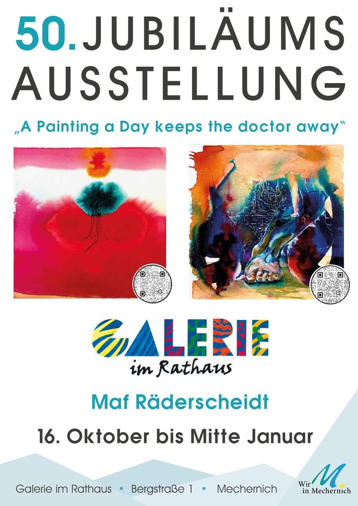 Hören und Staunen: Ab Freitag, 16. Oktober, bis Mitte Januar sind Maf Räderscheidts Werke inklusive der jeweiligen QR-Codes im Rahmen der 50. Galerie im Rathaus zu den Öffnungszeiten der Stadtverwaltung zu sehen.Repro: Stadt Mechernich/pp/Agentur ProfiPress