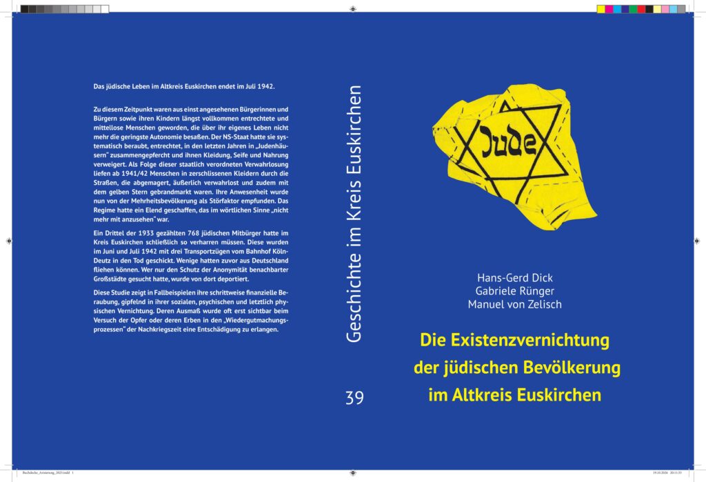 Die neue Veröffentlichung „Die Existenzvernichtung der jüdischen Bevölkerung im Altkreis Euskirchen“ erscheint als Band 39 der Reihe „Geschichte im Kreis Euskirchen“ und wird am 3. November im Casino Euskirchen vorgestellt. Grafik: Geschichtsverein des Kreises Euskirchen e.V./pp/Agentur ProfiPress