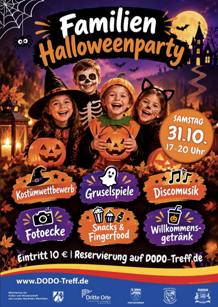 Der DODO-Treff im Mechernicher Doppeldorf Firmenich-Obergartzem veranstaltet am Samstag, 31. Oktober eine Familien-Halloweenparty mit Kostümwettbewerb, Gruselspielen und Fotoecke. Foto: Veranstalter/pp/Agentur ProfiPress
