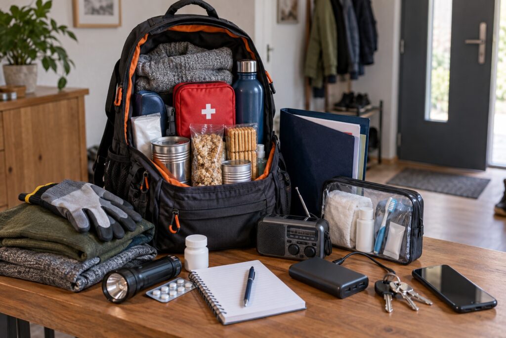 Gut vorbereitet für den Ernstfall: Ein griffbereiter Notfallrucksack mit Kleidung, Erste-Hilfe-Material, Medikamenten und vielem mehr kann bei einer kurzfristigen Evakuierung wertvolle Zeit sparen. Symbolbild: KI-generiert/pp/Agentur ProfiPress
